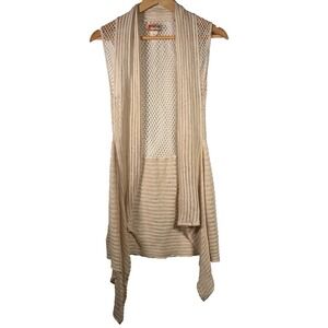 Mudd Y2K Crochet Cardigan Womens Large Boho Festival Asymmetrical Open Knit Vest
